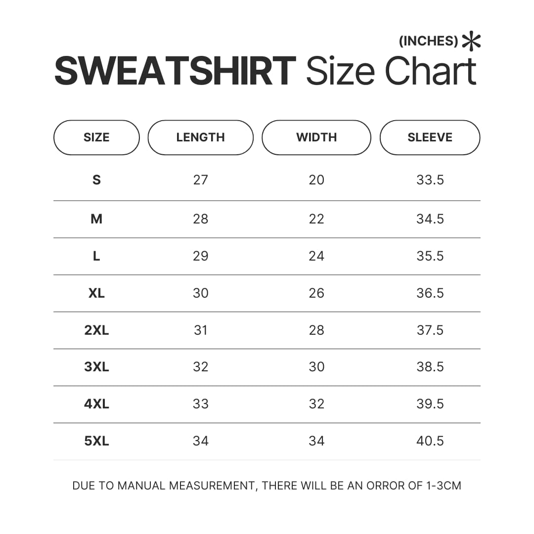 Sweatshirt Size Chart - Evangelion AU Store