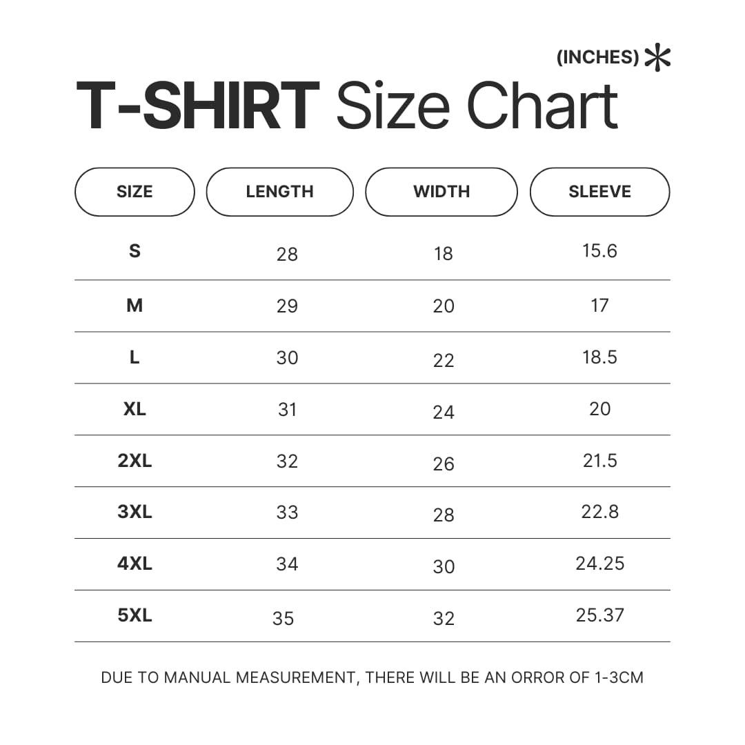 T shirt Size Chart - Evangelion AU Store