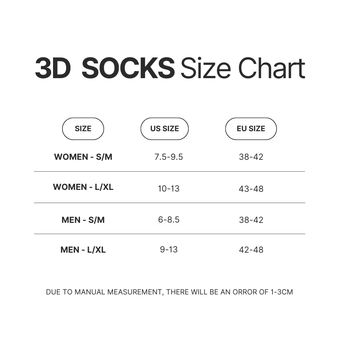 3D Socks Size Chart - Evangelion AU Store