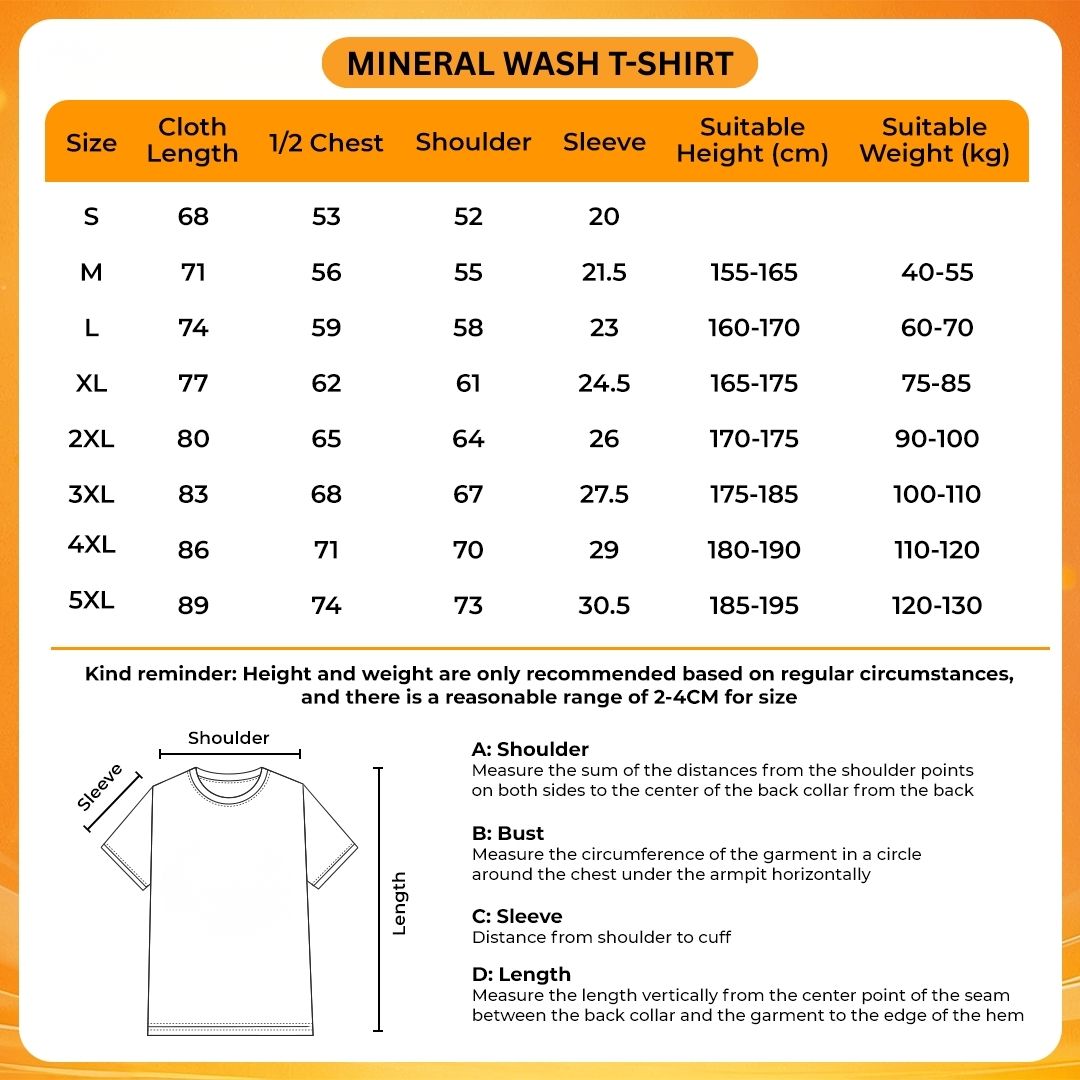 Mineral Wash T Shirt Size Chart - Evangelion AU Store