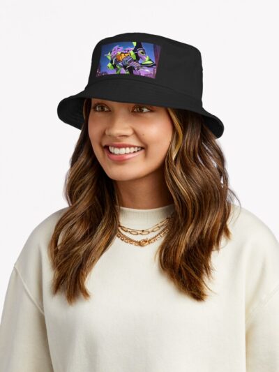 Alternative view of Unit 01 Neon Genesis Evangelion Anime Mecha Rooftop Night Bucket Hat