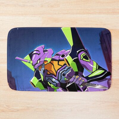 Top Neon Genesis Evangelion Anime Mecha Rooftop Night Bath Mat
