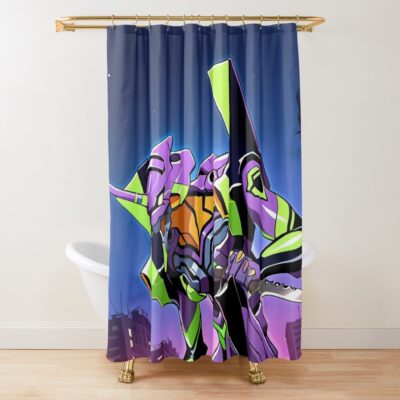 Evangelion Unit 01 Mecha Rooftop Night Shower Curtain